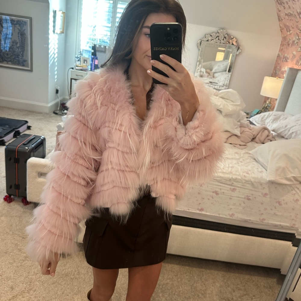 Real Fur Pink Jacket - Luxurious Short Coat